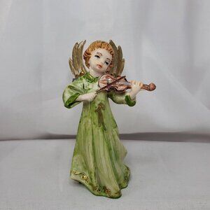 VTG Fontanini Plastic Depose Italy Angel #163 Green Figurine Playing Violin